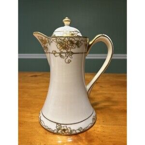 Vintage Hand Painted Floral Gold Moriage Chocolate Pot Tea Pot Vintage